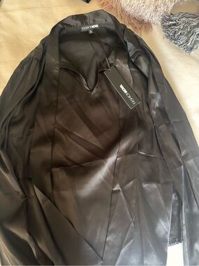 Fashion Nova Black Satin Button Down Shirt